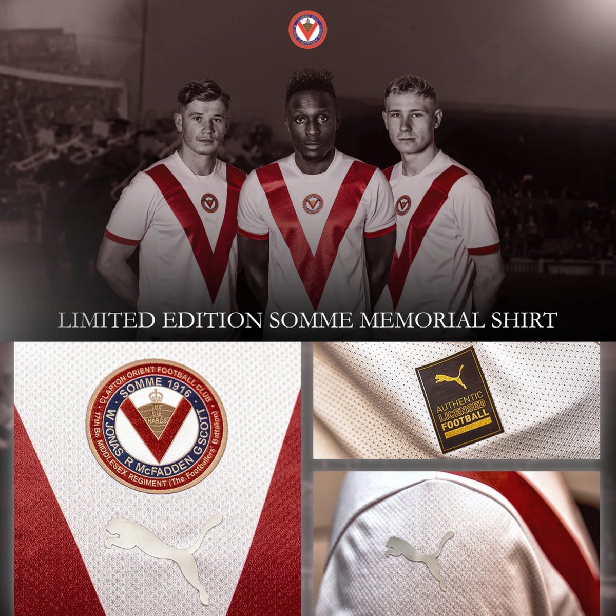 Leyton Orient have unveiled a limited-edition Somme memorial shirt to commemorate the club’s contribution in the Great War.   The shirt is a replica of the Clapton Orient kit worn at the time the First World War started, and will be worn when Orient play face Hearts in a…