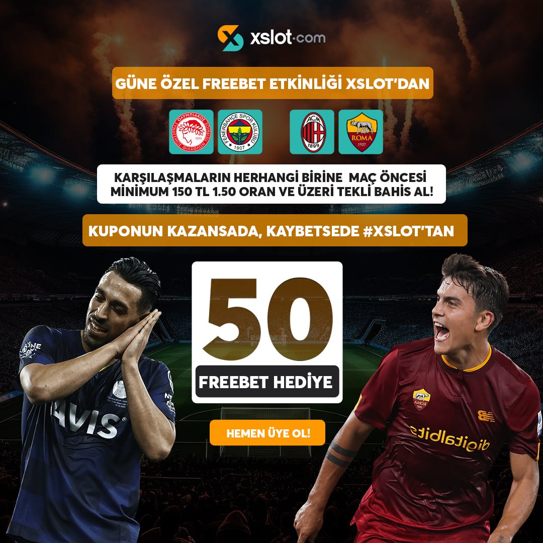 ⚽️ XSLOT FREEBET ETKİNLİĞİNDE BUGÜN ⚽️ ⭐️Karşılaşmaların herhangi birine Maç öncesi minimum 150 TL ⭐️1.50 oran ve üzeri tekli bahis al! ⭐️Kuponun Kazansada, Kaybetsede #Xslot'tan 50 FREEBET KAZAN 👑 Limitsiz Kazancın Adresi Xslot ⚡️ Giriş ➡️ cutt.ly/xslotcom #xslot