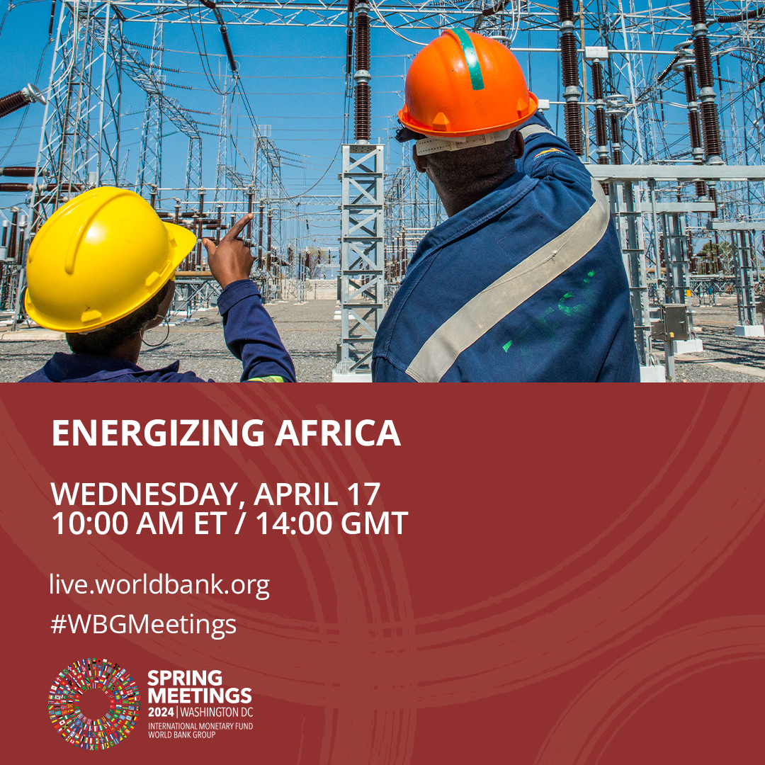 .@WorldBank, @MIGA, and @IFC_org are scaling up solutions, lending, and impactful programs to increase access to electricity, especially in Sub-Saharan Africa. Find out how in our #PoweringAfrica event.    April 17, 10am ET | 2pm GMT wrld.bg/brQI50RczfJ #WBGmeetings