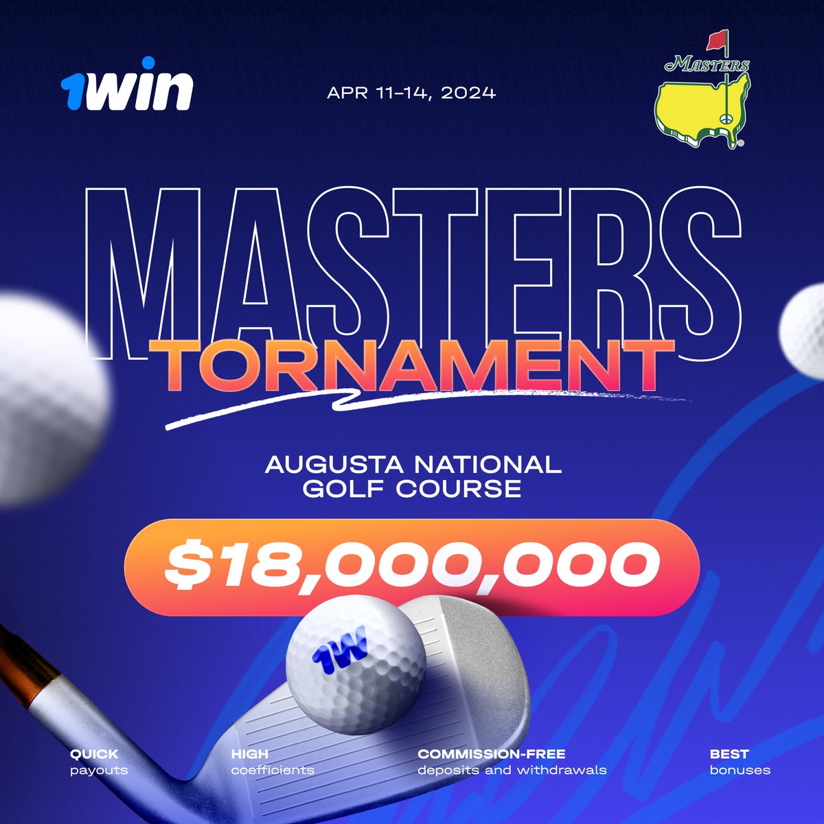 ⛳The Masters Tournament is in full swing! The only change to the course for the 2024 tournament was to extend the second hole by ten yards. 🏌️1win takes bets on the first of four tournaments in the Major Series of Golf. 🔗cutt.ly/pw41UWW3 | #1win | #Masters | #Golf