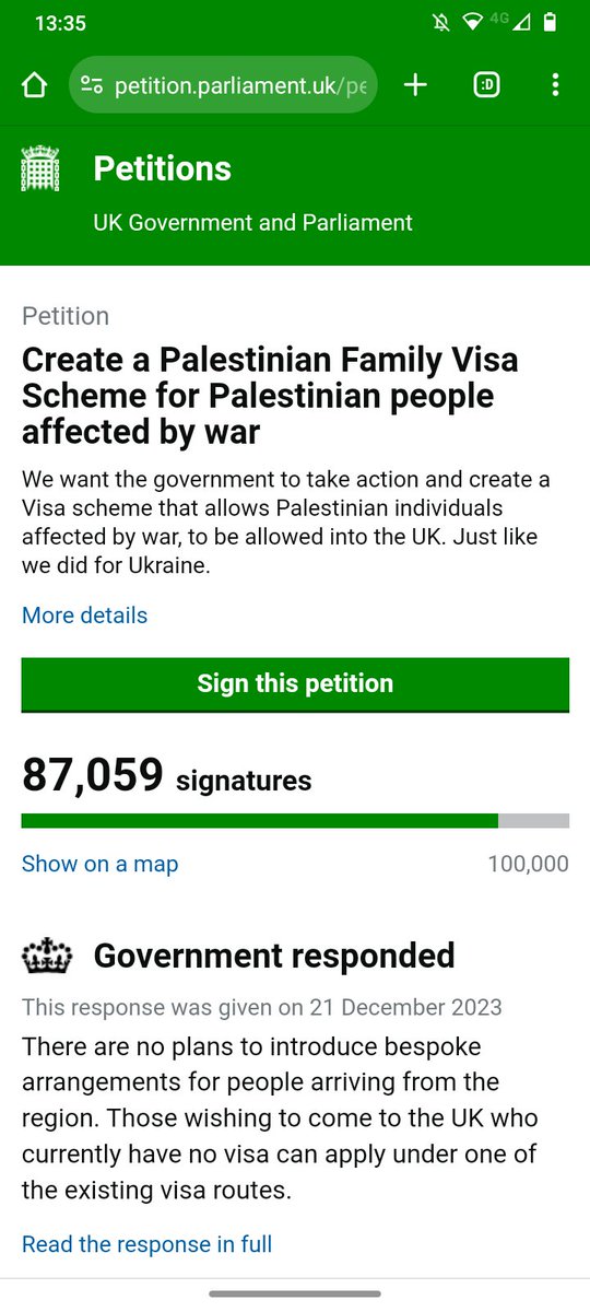 Still short of signatures. Please don't put this off until later! We need to pass the 100k to trigger a debate in Parliament on creating a Palestinian Family Visa scheme. Link below 👇🏽