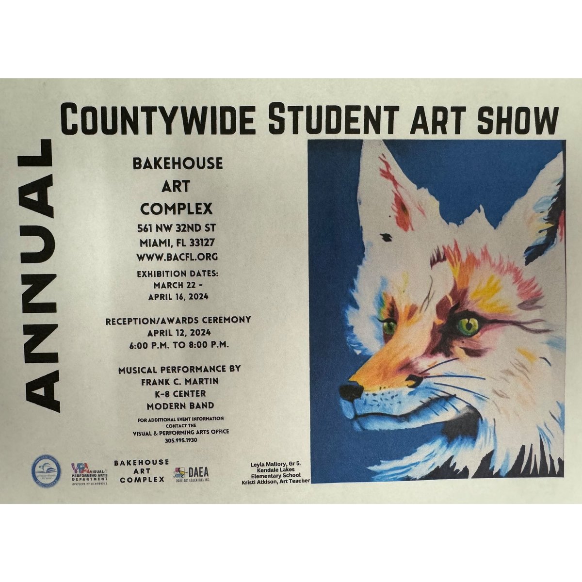 WestHomesteadK8's tweet photo. #WHK8 Students &amp; Families are invited to the Annual Countywide Student Art Show 🖼️ on April 12, 2024 from 6:00-8:00pm. Several art pieces from our very own #WHK8 students will be show cases! 🖌️🎨 https://t.co/11mOYerzlf
