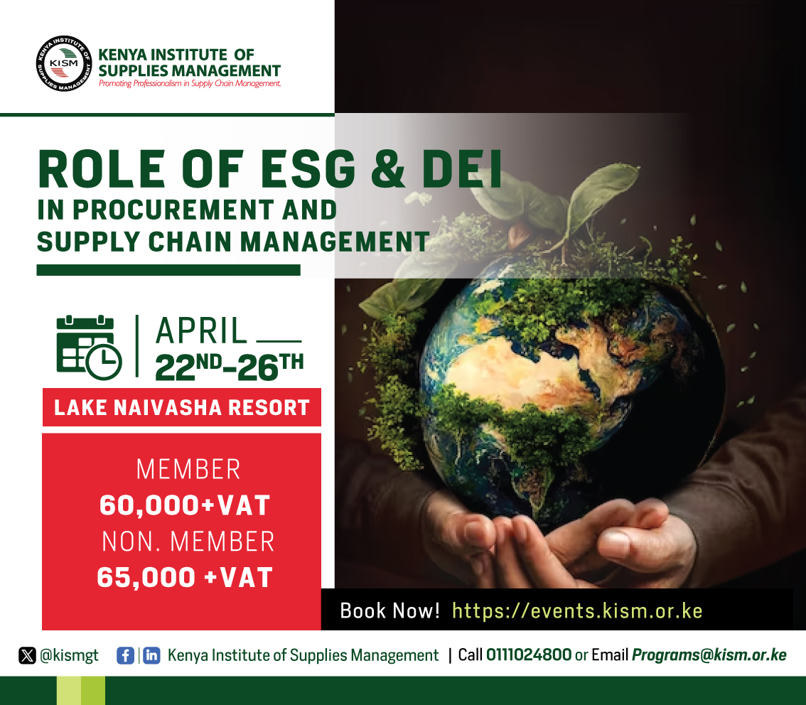 ESG & DEI are key for sustainable Procurement & Supply Chain Management. Drive positive impact, enhance risk management, and promote diversity. Book your attendance on events.kism.or.ke
Do not miss!! #ESG #DEI #SustainableProcurement