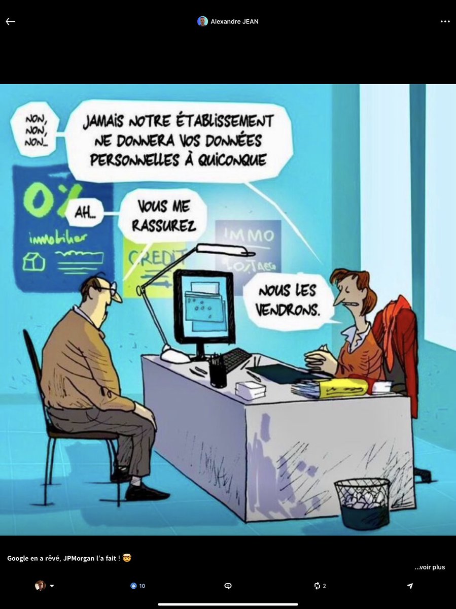 @YvesLeDain @SanaaMoussaid @Bastien_cec @RegisSamuelpro @atometrics Avec cette 👍 réaction de @AlexandreJean37  sur Linkedin 
Un sujet évoqué depuis 2019 grâce au #GTDATA de @SanaaMoussaid 😉👍 #DATA 
mais la profession #expertcomptable en a t elle réellement conscience 🤔 
L’avenir appartient surtout à ceux qui sauront MONÉTISER la #DATA 😉😈