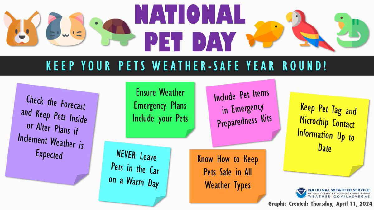 Its #NationalPetDay! Weather impacts everyone, make sure you are know how to keep your family weather-safe, including pets! 

#nvwx #cawx #azwx #vegasweather
