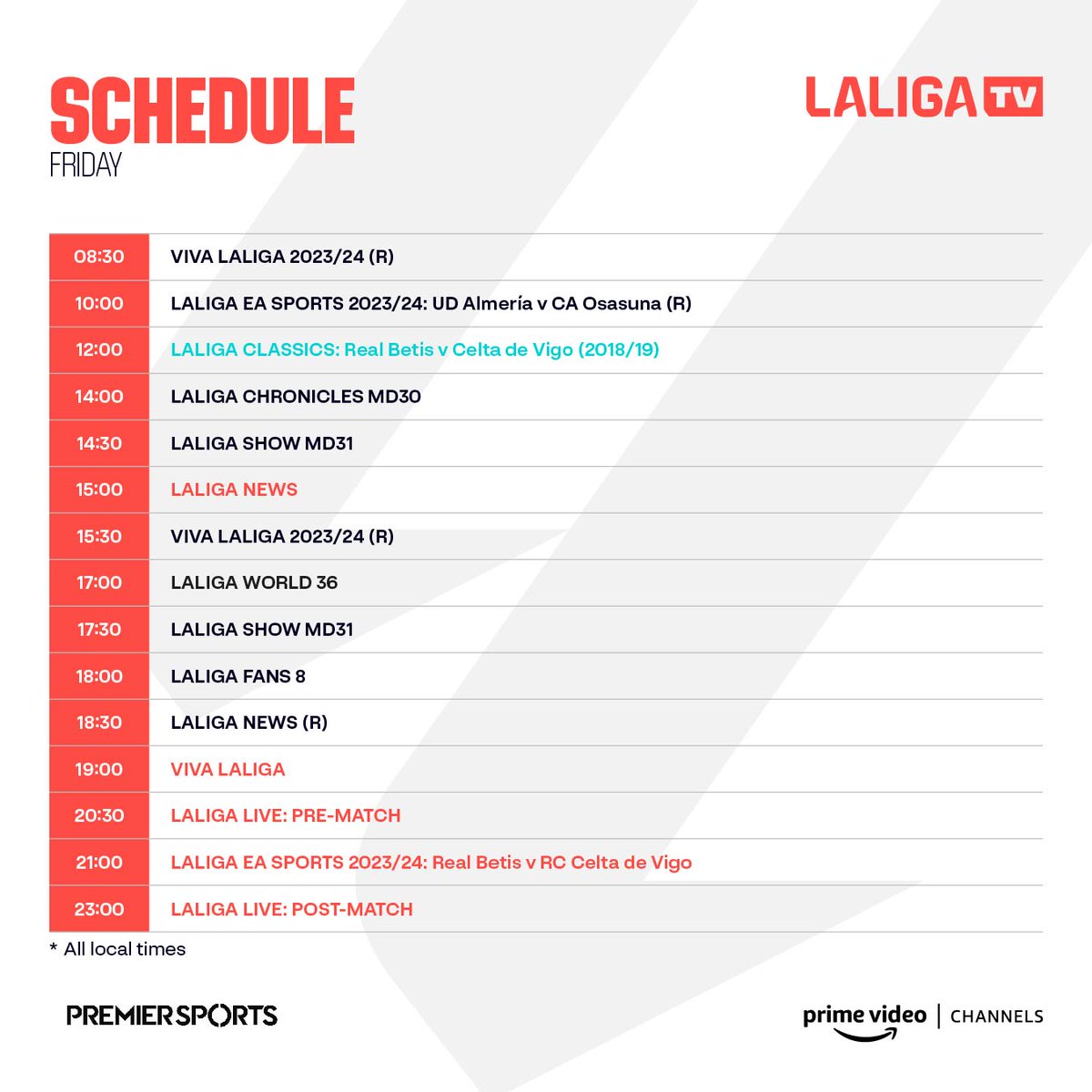 📅 𝗙𝗥𝗜𝗗𝗔𝗬 𝗦𝗖𝗛𝗘𝗗𝗨𝗟𝗘 🤩 Who's ready for matchday 31...? 📺 #LALIGATV | @PremSportsTV | @primevideouk