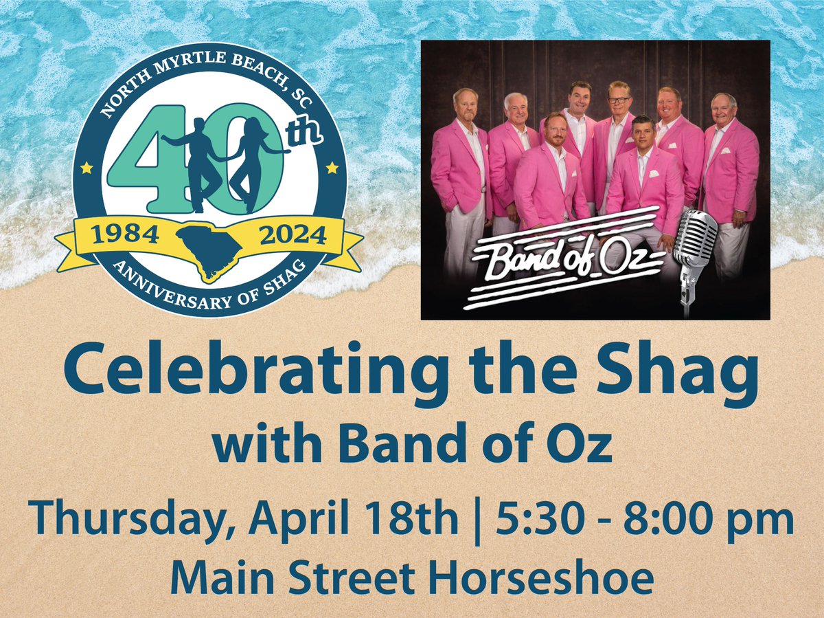 Get ready to boogie on Main Street on April 18 as we celebrate the 40th Anniversary of The Shag becoming the SC State Dance💃🕺The festivities will begin at 5:30PM. Bring a chair and let's celebrate our state dance in the place where it all began, beautiful North Myrtle Beach!