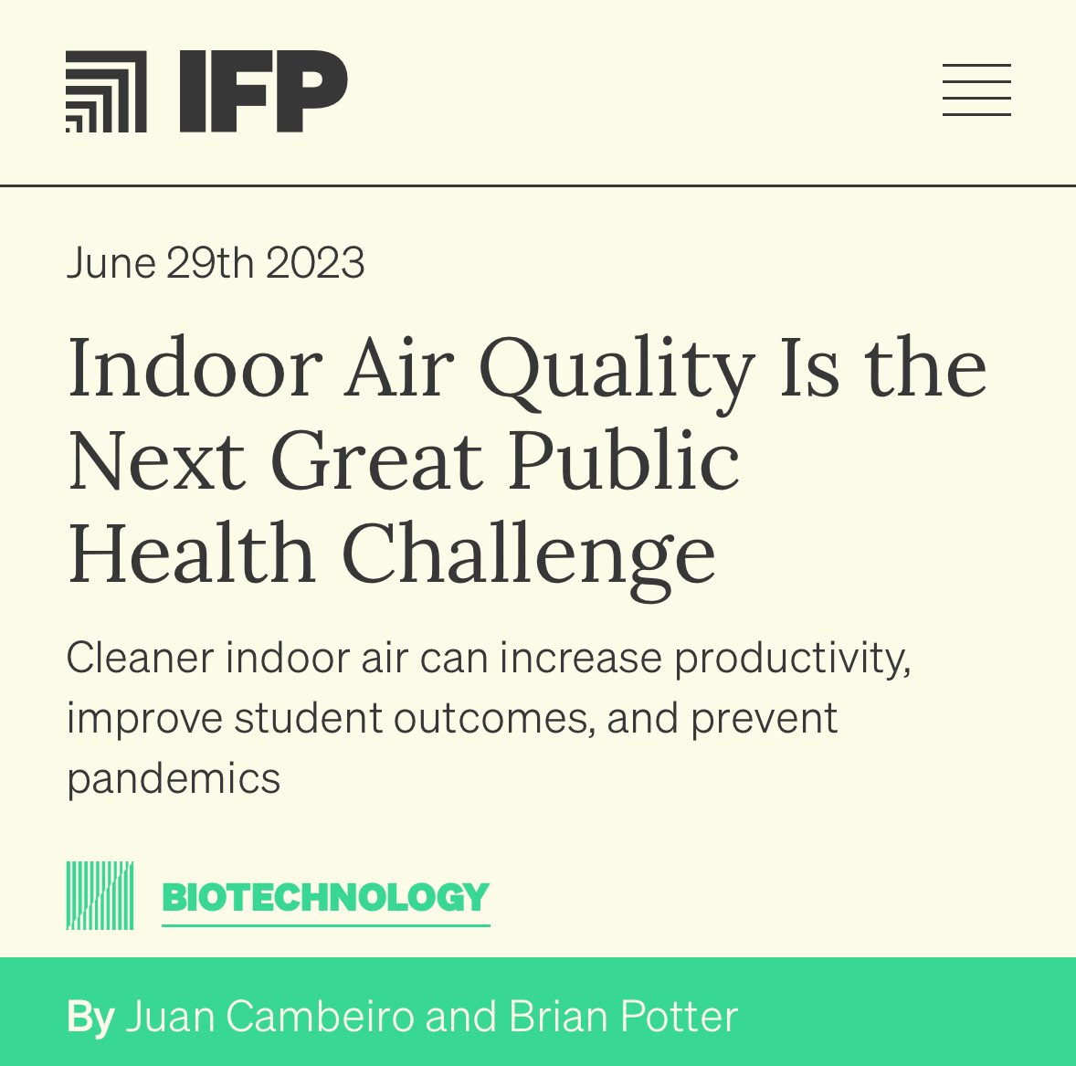 Amazing news: ARPA-H is launching a program to develop next-generation building systems that monitor and improve indoor air quality.