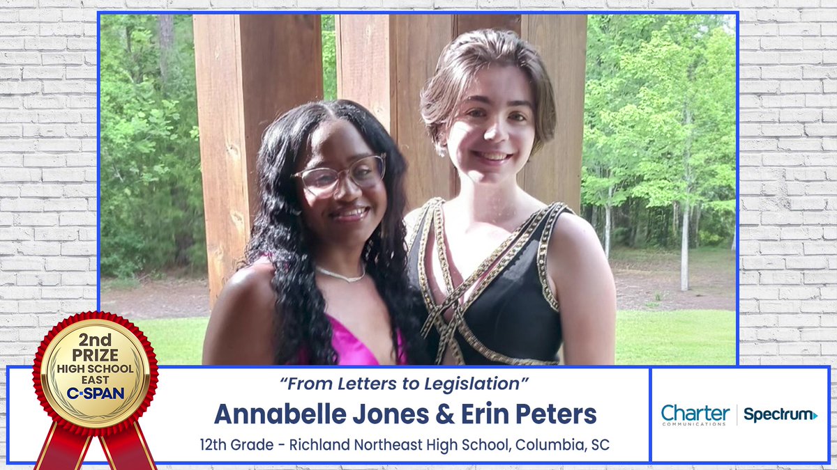 StudentCam's tweet photo. Congrats to Annabelle Jones &amp; Erin Peters from @RNECavaliers in Columbia, South Carolina on winning 2nd Prize for their documentary about homelessness and sustainable housing solutions, "From Letters to Legislation."

It airs today on C-SPAN - watch here: https://t.co/zmtsez01hy https://t.co/z4X9lbl4rw