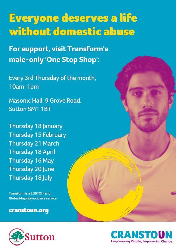 Transforms male only One Stop Shop is open every 3rd Thursday of the month from 10am to 1pm at the Masonic Hall, Grove Road, Sutton. Open next Thursday 18th April.