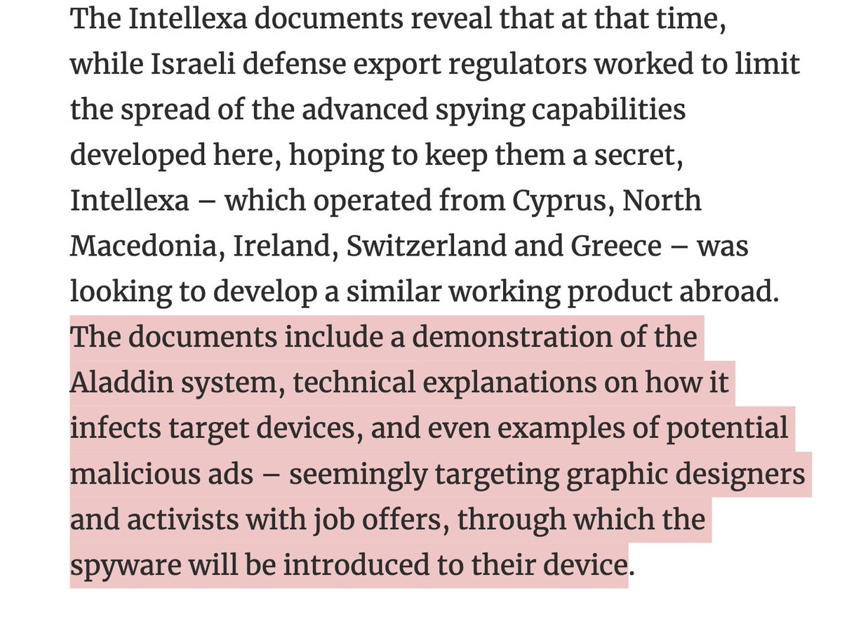 Mercenary spyware company #Intellexa pitched using online ads to infect phones. Everyone should block ads. It's a matter of safety. By @omerbenj & @e_triantafillou h/t @avischarf haaretz.com/israel-news/se…