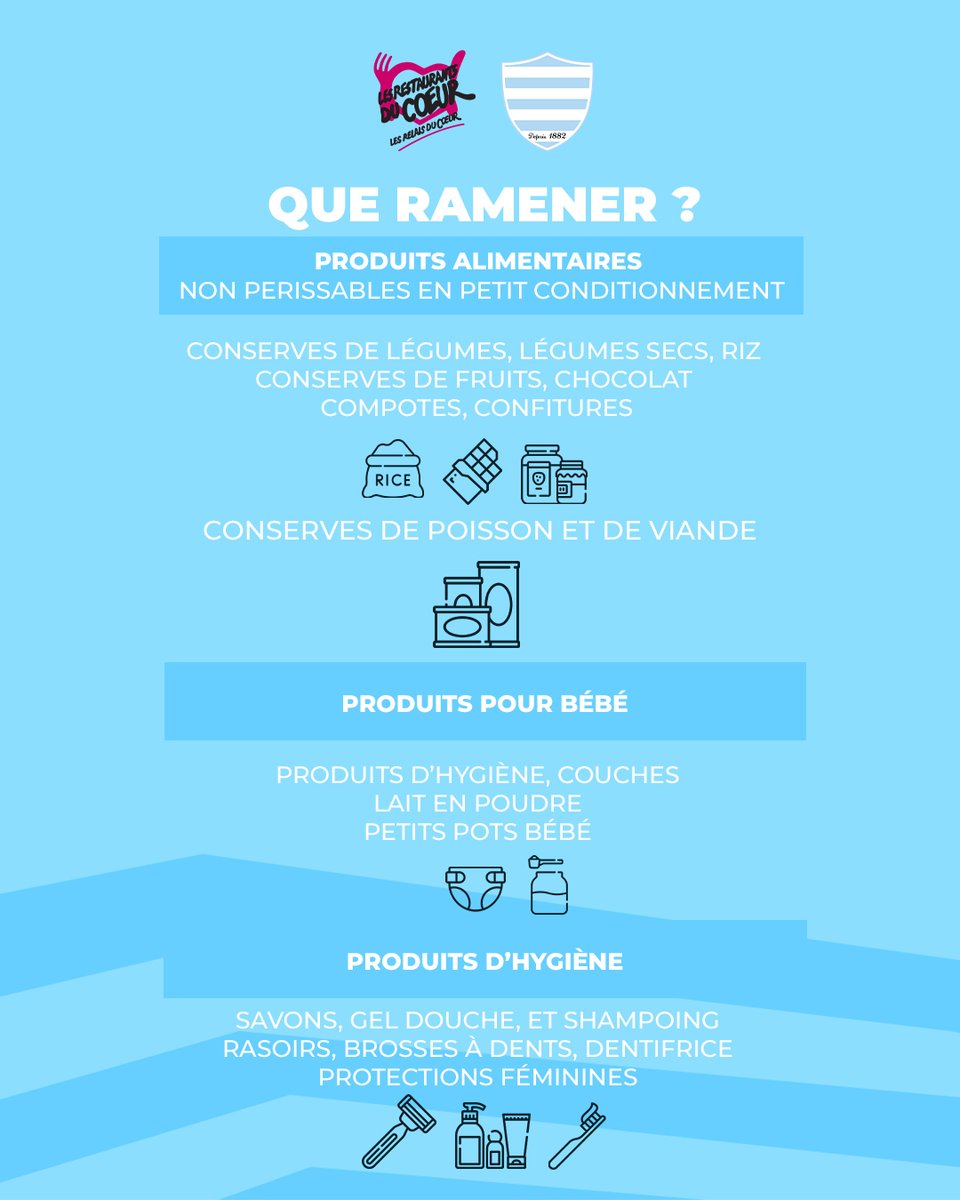 🫶💙🤍 Ce weekend, les Ciel & Blanc se mobilisent pour les @restosducoeur et vous donnent 2⃣ rendez-vous ! Deux 𝗰𝗼𝗹𝗹𝗲𝗰𝘁𝗲𝘀 sont organisées au Club-House du centre d'entraînement 📍 Toutes les infos ➡️ tinyurl.com/8szxbfd8 #RacingFamily