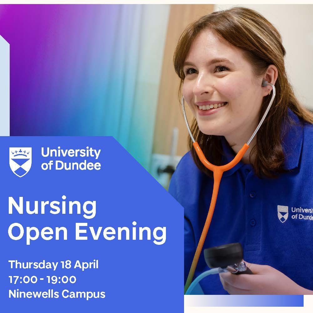 📢 Only a week to go until our Nursing Open Evening at Ninewells! It'll be a great opportunity for anyone thinking about studying nursing to learn more about our courses and find out what it's like to be a nursing student at Dundee. Book your place now: buff.ly/3JmGJFj