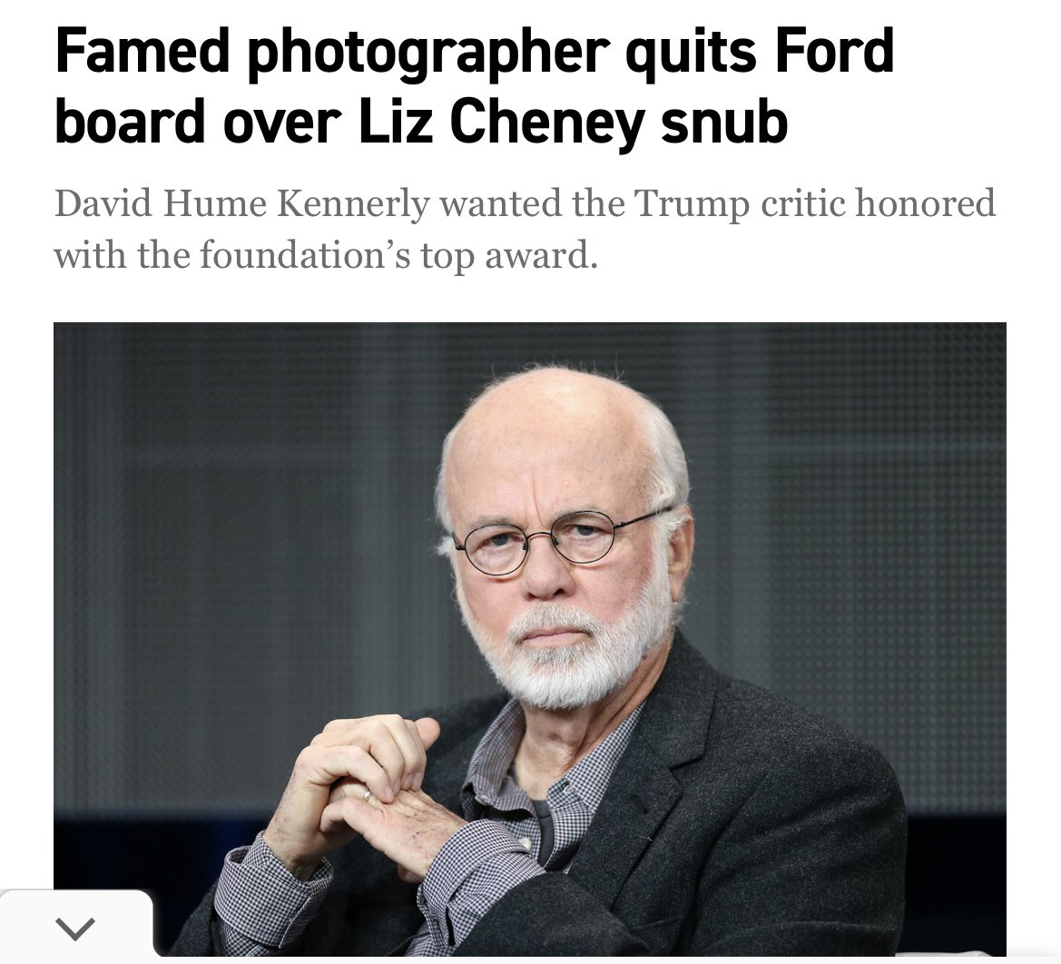 #DemVoice1 #DemsUnited Shame on the Gerald R. Ford Presidential Foundation! Famed photographer David Hume Kennerly resigned from the board & blasts them for being cowards The board rejected Liz Cheney’s nomination for the Gerald R Ford Medal for Distinguished Public Service…