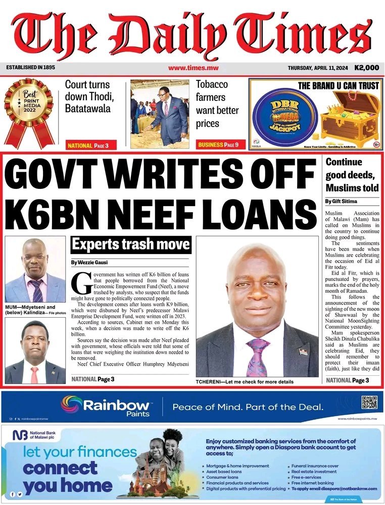 They wrote off MEDEF's MK9Bn in 2023 and NEEF's MK6Bn makes it MK15Bn in total.

When a Bank writes off bad loans, they are taken off the balance sheet as assets but handed over to Recoveries who still chase for repayment.

But it seems in this case the slate is wiped clean.😖