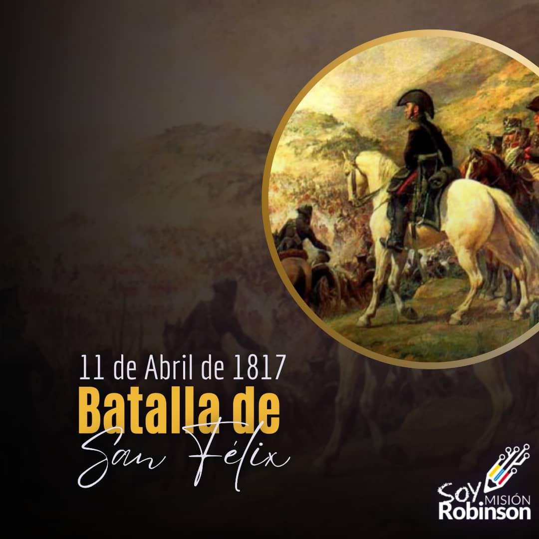 Conmemoramos los 207 años de la Batalla de San Félix, diputada en el Cerro El Gallo, donde nuestros patriotas, liderados por el Gral. Manuel Piar, en el marco de la guerra de independencia resultaron victoriosos sobre el imperio español. #RebeldíaAntiImperialista @NicolasMaduro