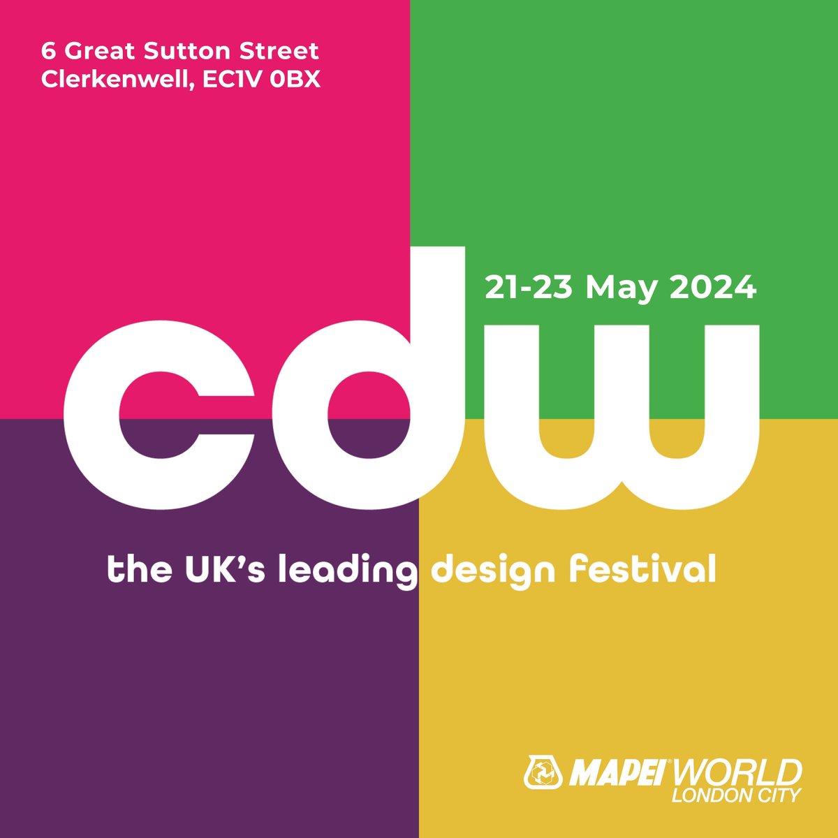 SAVE THE DATE - #MAPEI X #CDW2024 buff.ly/440u8B6 Our @CDWfestival #exhibitions, product showcases, interactive #workshops, #activities & challenges has been confirmed, & booking is now open! They're all free, however places are limited so booking is essential.