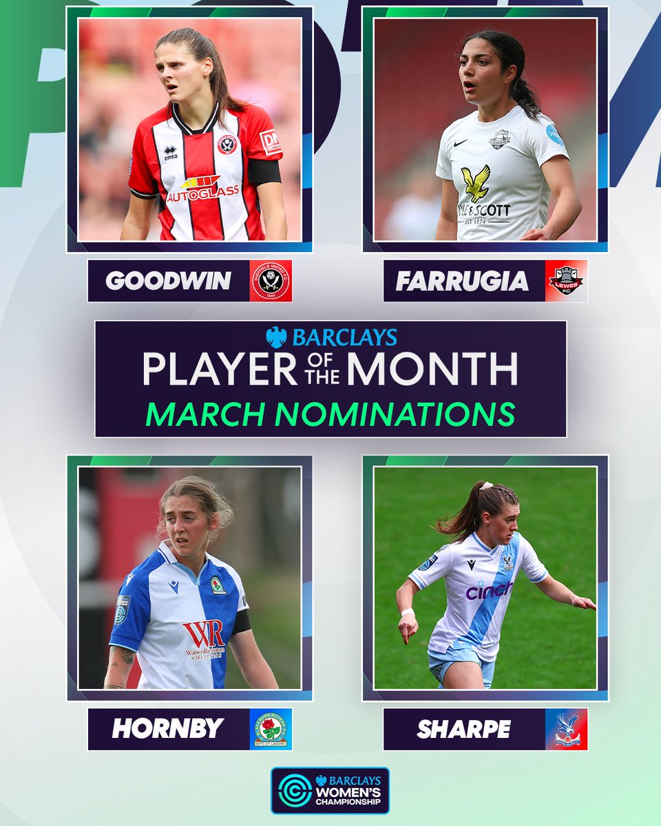 Plenty of amazing performances in the #BarclaysWC! 🌟 @isobel_g08 🌟 Maria Farrugia 🌟 Meg Hornby 🌟 @mollysharpe_ Vote for your Player of the Month now: the-fa.com/ATsn5Q