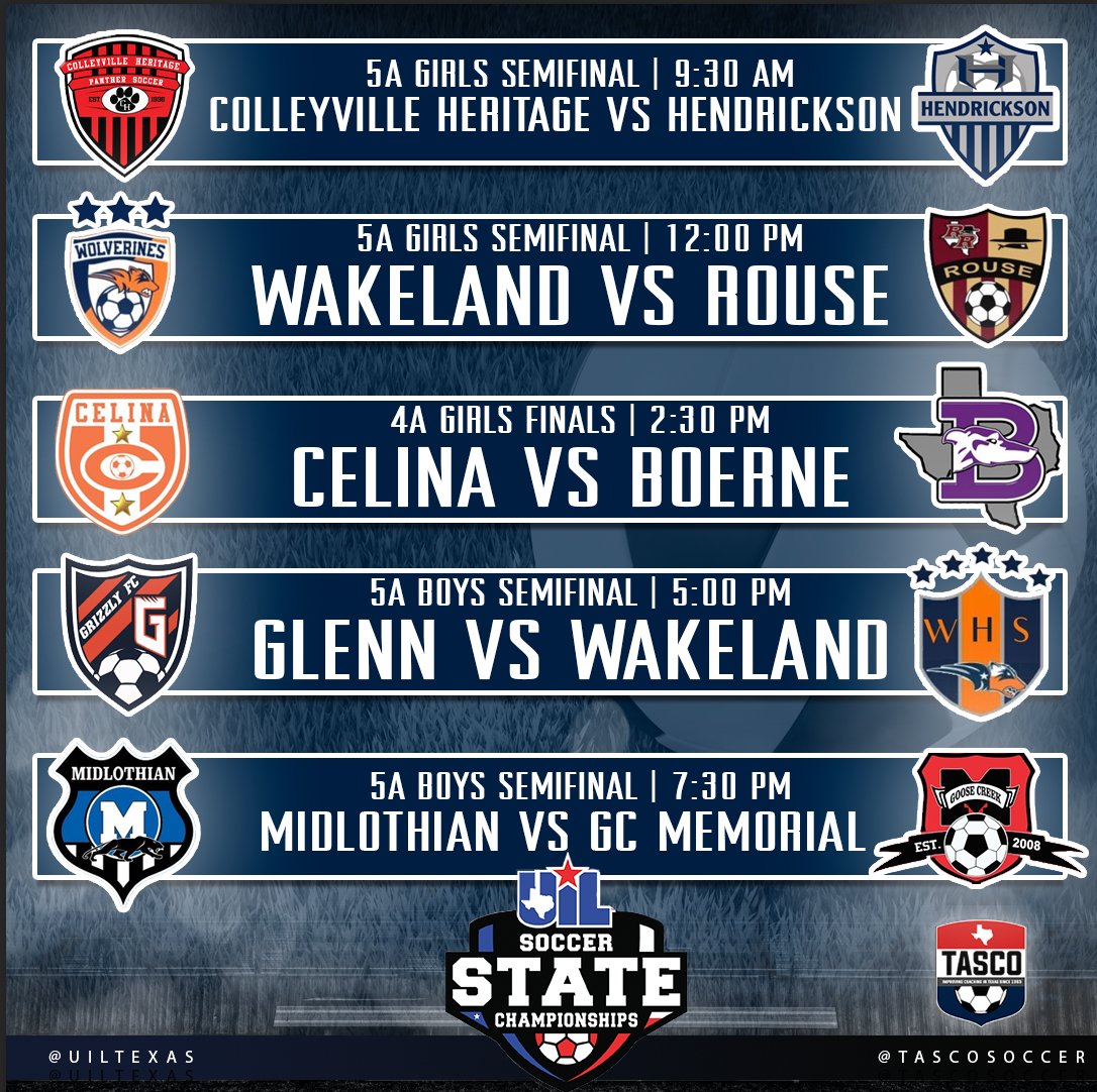 Welcome to day two at the 2024 #UILState Soccer Championships! Check out the 5A Semifinal games and the 4A Girls Final game today! #TASCO #TXHSSoc #TXHSSoccer @UILState @chhs_lpsoccer @hawkwmnssoccer @wakelandgsoc @Rousegirls @celinasoccer @boernehssoccer