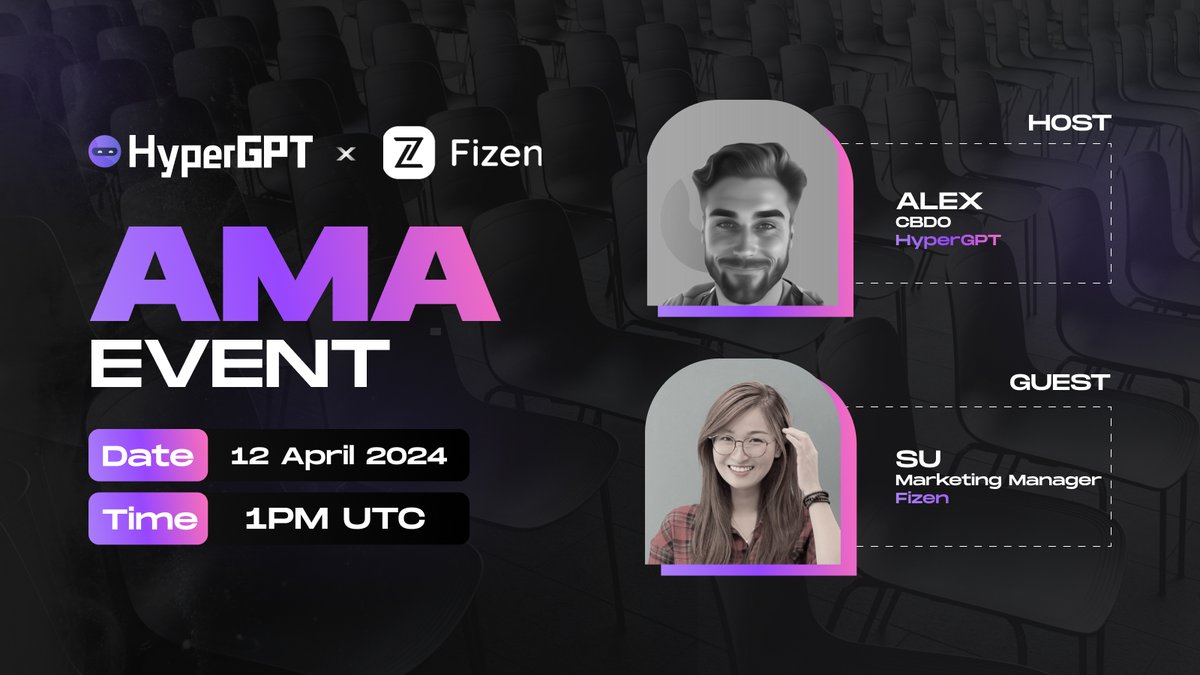 ⏰ New #AMA Alert! HyperGPT & @fizenapp are collaborating for a thrilling AMA session! 🌟 Join Alex & Su as they explore the forefront of technology. 🤖💡 Make sure to mark your calendars! 👇 📅 April 12, 2024 🕒 Time: 1PM UTC 🌐 X Space Link: x.com/i/spaces/1lPKq… Don't