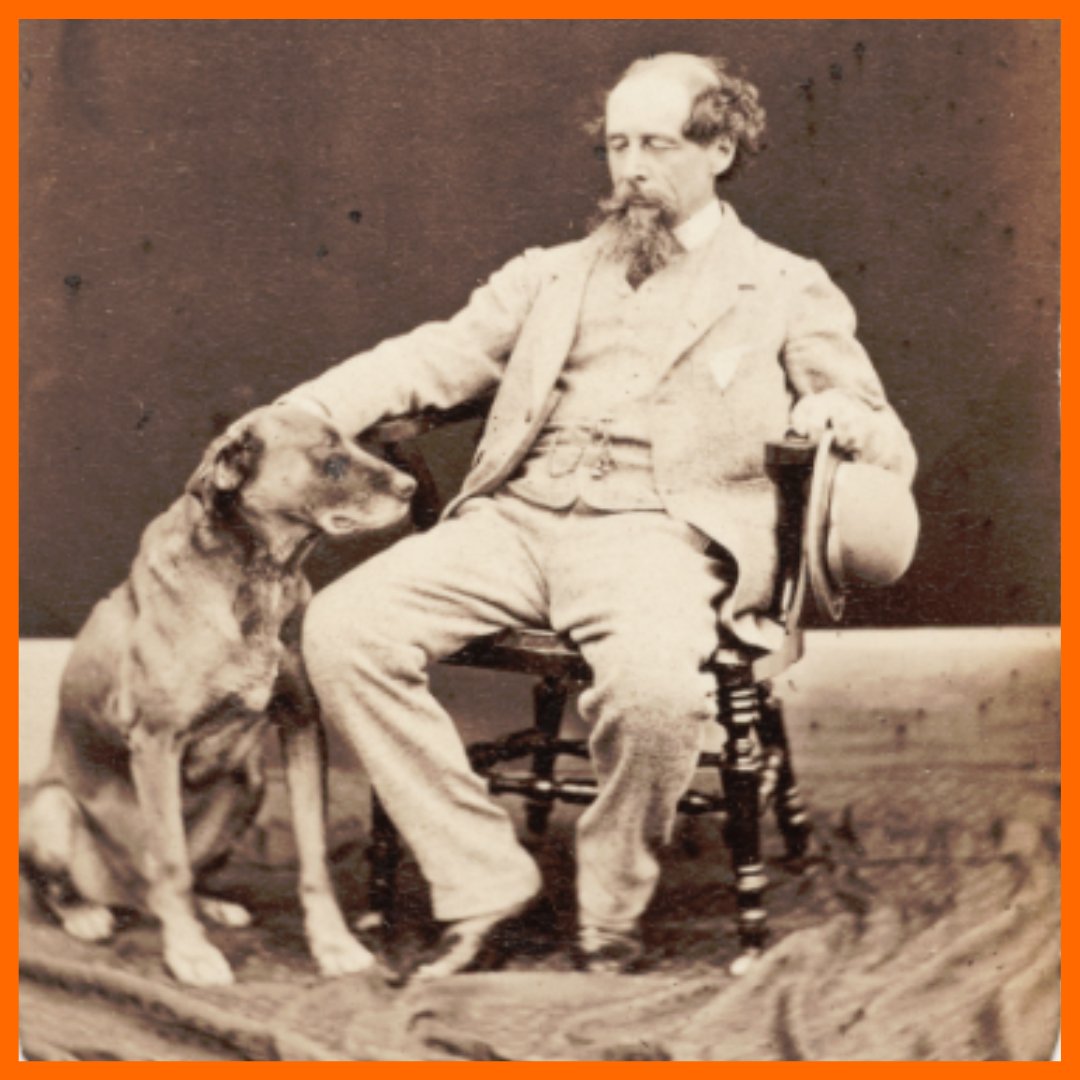 Happy #NationalPetDay to all our followers. 🐶 #Dickens adored his animals, and owned dogs, cats, horses, ravens and an eagle to name just a few of his pets. He is pictured here with his favourite dog, a mastiff called 'Turk.'