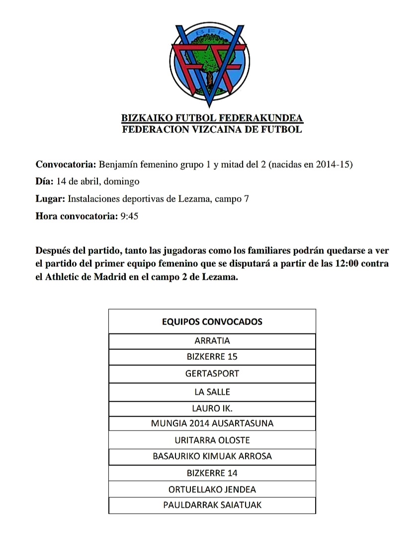 Lezama acogerá este domingo día 14 una concentración dirigida a jugadoras benjamines. A las 9.45 arrancarán los entrenamientos en el campo 7. Y a las 12.00 podrán quedarse para presenciar el encuentro que enfrentará al @AthleticClubFem frente al Atlético de Madrid.