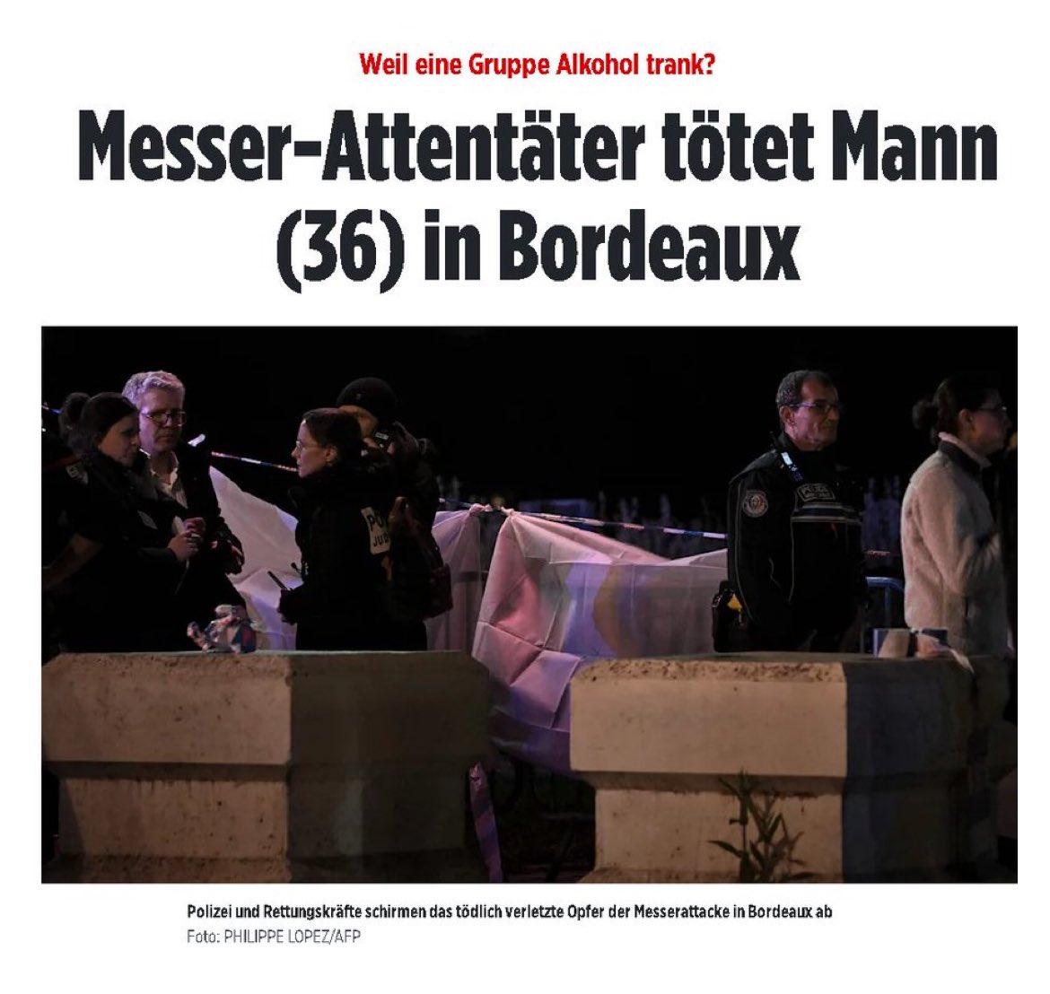 ES NIMMT KEIN ENDE❗️ In #Frankreich sticht ein Moslem auf mehrere Menschen ein, WEIL SIE ALKOHOL TRANKEN. In #Bordeaux attackierte ein Unbekannter mehrere Passanten mit dem Messer. Ein 26-Jähriger wurde tödlich verletzt.