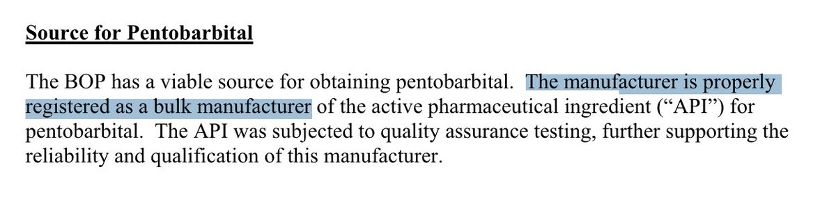 In court, DOJ & BOP assured that the facility was 'properly registered as a bulk manufacturer.' The company is not properly registered to make drugs for use in humans or animals since it never registered with the FDA. DOJ declined to answer if they would be correcting this record