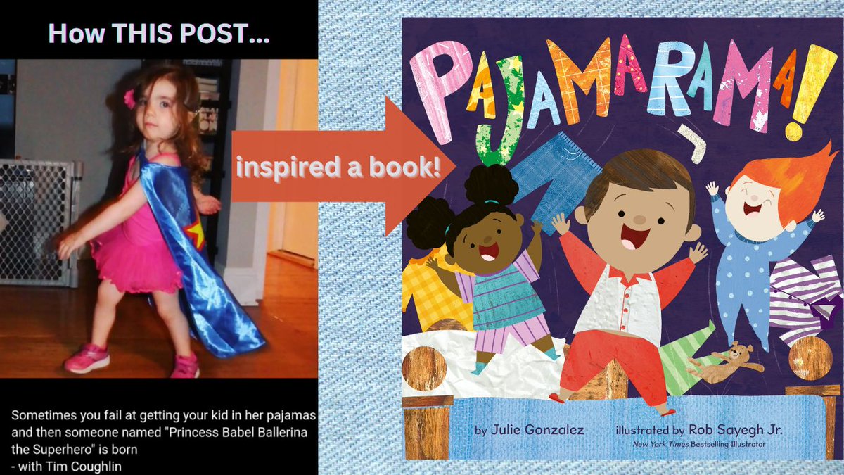 Book ideas are everywhere! When I saw this adorable post from my sister, I remembered my own imaginative childhood...and how much fun jammies can be! They're like comfy costumes for our dreams. That night I started the very first draft of PAJAMARAMA!. @HarperChildrens @RobSayArt