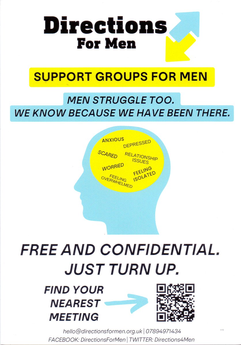 Are you a #gentleman looking for #suuport, #anxious, #worried #feelingisolated then @Directionsformen could be what you are looking for - scan the qr code on the attached leaflet to find your nearest group #help #MENSTRUGGLETOO