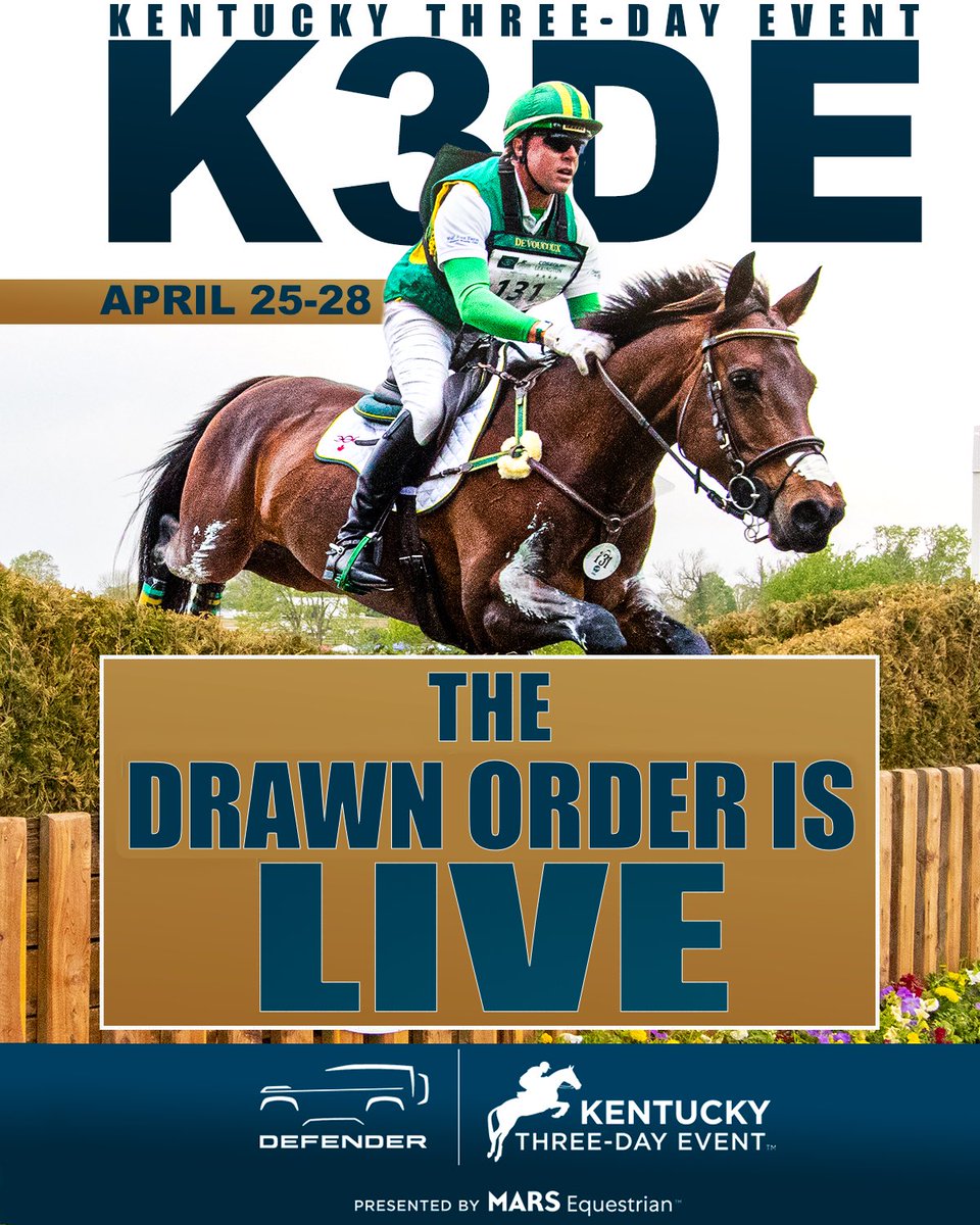 The Drawn Order is now live! 🐴 Follow the link below to see the full official 5* and 4* Drawn Orders for the Defender Kentucky Three-Day Event. Powered by Startbox Online Scoring. kentuckythreedayevent.com/entries-and-ri… #thebestweekendallyear #theroadtoky #drawnorder #eventing