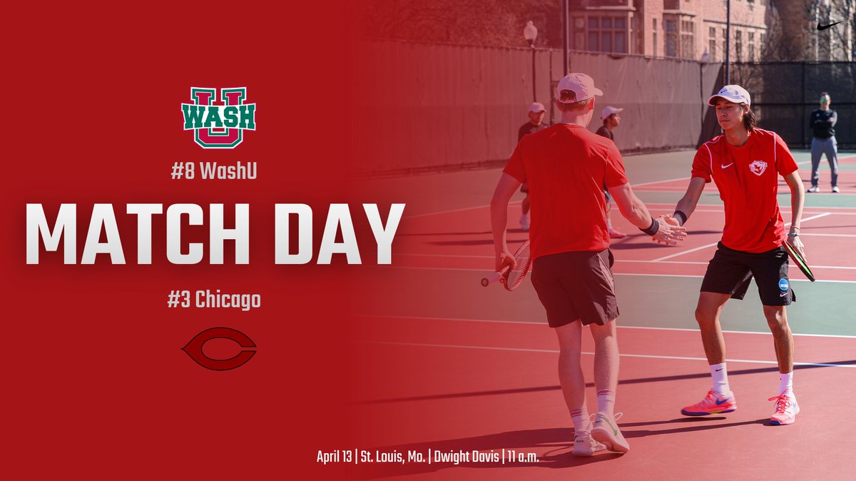 MATCH DAY! No. 8 @WashUmTennis vs. No. 3 Chicago 📍St. Louis, Mo. | Dwight Davis Tennis Center 🕐 11 a.m. #RuntotheBattle