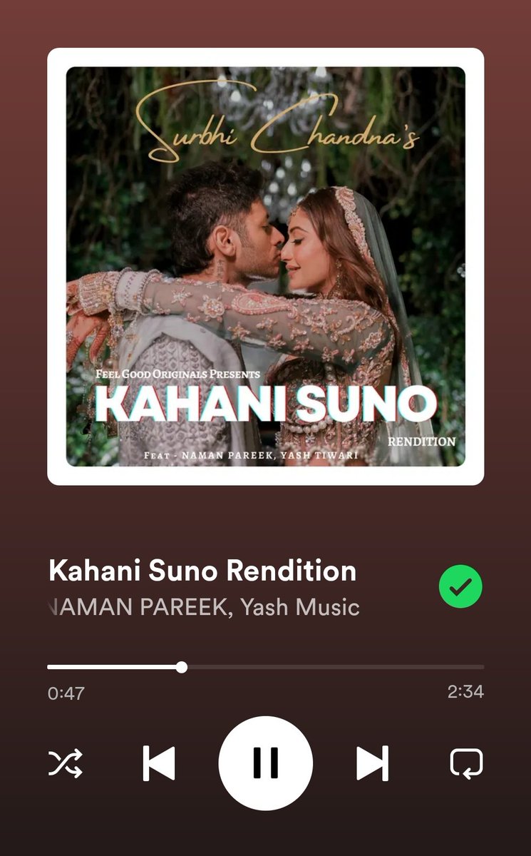 And we finally have it on Spotify!!! ✨🫶🏻😭

This literally feels surreal!! @SurbhiChandna I had said this before and I'd still say this again, YOU NEED TO SING MORE OFTEN!! You have a beautiful voice! 😭😭💖

#SurbhiChandna 
#KaranSharma #SuKar 
#KahaniSunoRendition