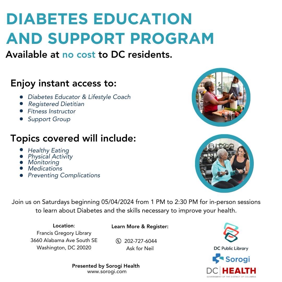 📢 SAVE THE DATE: Dive into Diabetes Education at Francis A. Gregory Library! 🗓️ Saturday, May 4, 1:00pm 📍 Francis A. Gregory Library Join us for in-person sessions covering: 🔘 Healthy eating 🔘Physical activity 🔘Monitoring 🔘Medications 🔘Preventing complications