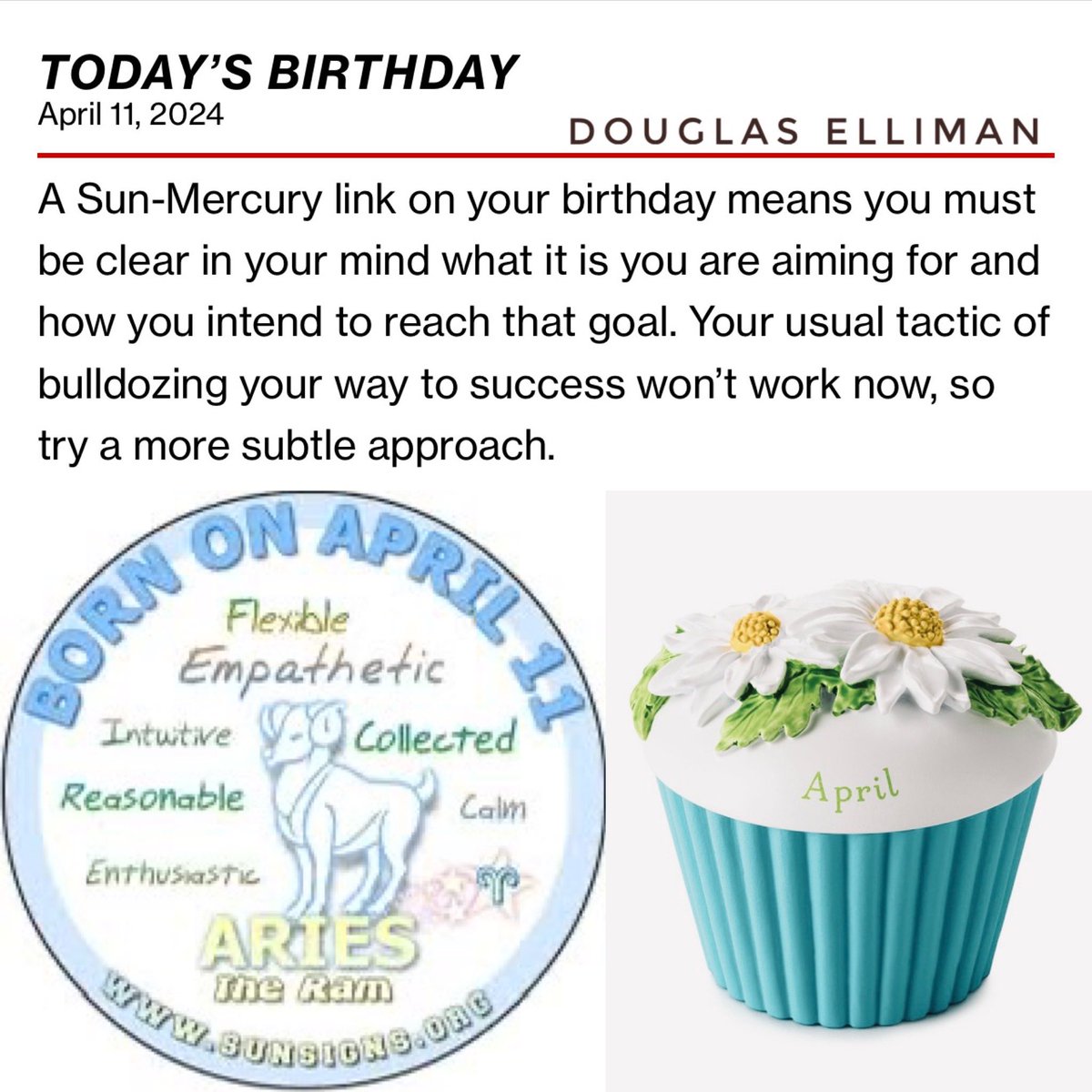 For everyone celebrating a #Birthday today, #April11th  check out your Horoscope & enjoy your special day! ♈️🐏 🎉🎈🎂🎊🎁🥂🍾👏🏻👏🏻👏🏻👏🏻👏🏻#happybirthday #Aries 
#Horoscope #happybirthdaytoyou #HappySpring #HappyApril
@DouglasElliman 

facebook.com/share/r/MSJ2HQ…