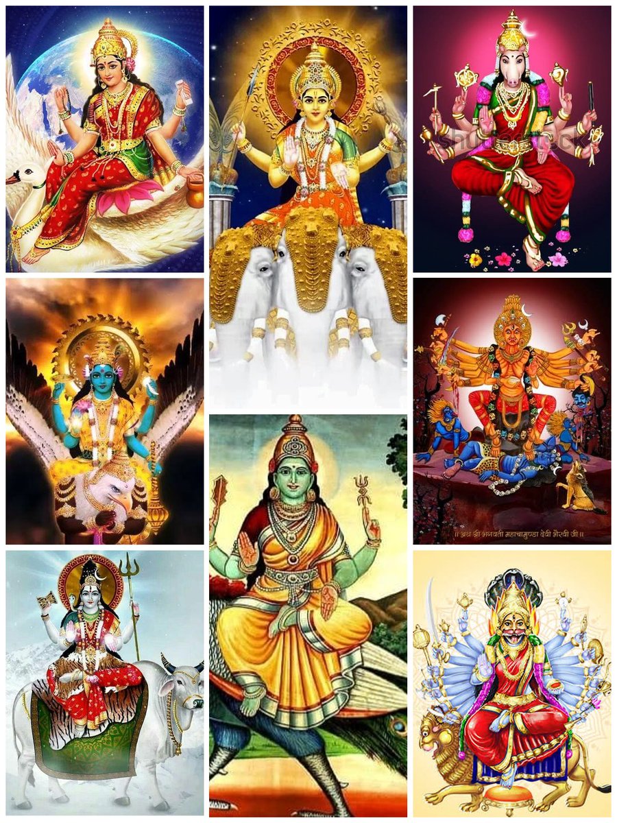 ● #Thread | 𝗢𝗿𝗶𝗴𝗶𝗻 𝗼𝗳 𝗔𝘀𝗵𝘁𝗮 𝗠𝗮𝘁𝗿𝗶𝗸𝗮𝘀 - 𝗔 𝗥𝗲𝘃𝗲𝗿𝗲𝗱 𝗚𝗿𝗼𝘂𝗽 𝗼𝗳 𝗚𝗼𝗱𝗱𝗲𝘀𝘀𝗲𝘀 Ashta Matrikas are 8 divine mother goddesses, 8 ferocious Shaktis of Devas emerged as their feminine forms. They are Also forms of Adi Parashakti Read more -> [1/N]