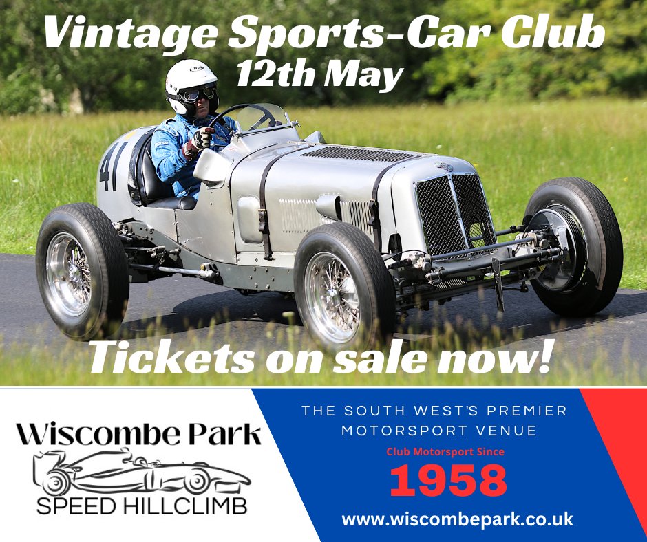Tickets are on sale now for the VSCC event! Available at a discount - £11 - from our web site wiscombepark.co.uk/events up to 6pm Friday 10th of May - then on the gate £13
#wiscombehillclimb #wiscombepark #wiscombe #hillclimb #speedevent #motorsport #speed #racing #VSCC