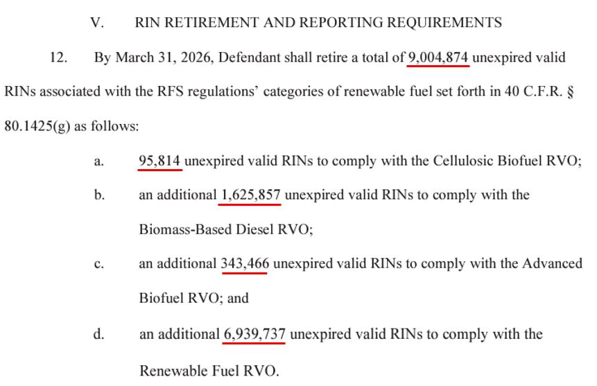 Colonial Oil Industries got nabbed for excluding over 100 million gals of diesel used for non-oceangoing vessels from its RFS obligations. It will be required to pay a fine & retire 9 million unexpired valid #RINs, including 95,814 RINs for its cellulosic biofuel RVO (#D3). #OOTT