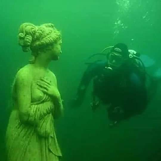 A diver meets a #Greek statue at the sunken city of #Heracleion near the coast of #Alexandria in #Egypt. Heracleion's legendary beginnings go back to as early as the 12th century BC. The city had many links to #AncientGreece.

Full story: Greek Reporter bit.ly/3v215MW