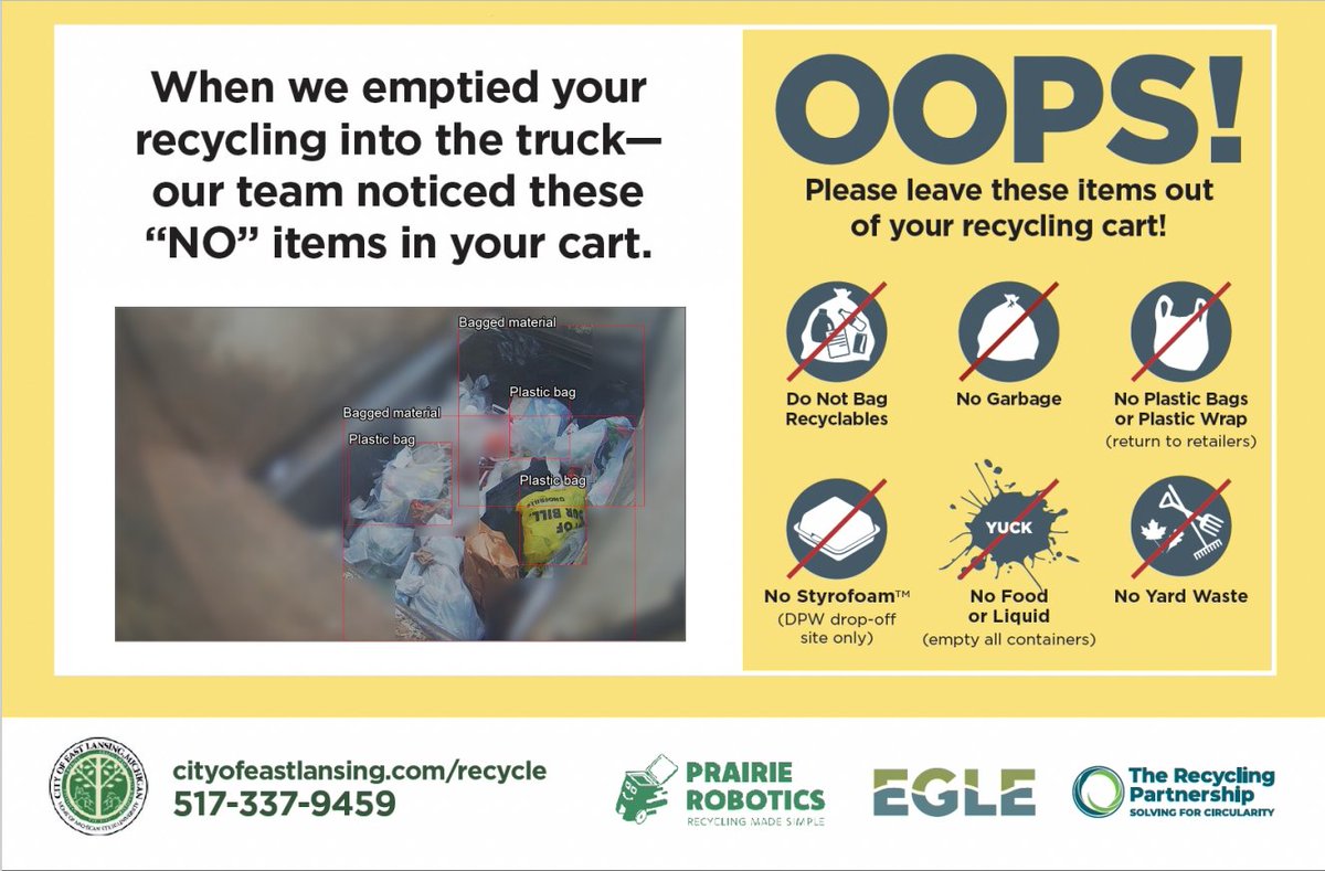 East Lansing finds an intelligent solution to household recycling errors: tinyurl.com/4vkxwcuk #MiEnvironment #MiRecycles The pilot program is getting results by using AI to identify opportunities for improvement.