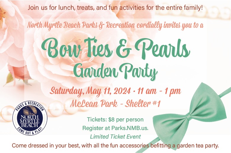 Registration is NOW OPEN for the Bow Ties & Pearls Garden Party💐 You are cordially invited to join us on Saturday, May 11 at Shelter 1 at McLean Park from 11 AM to 1 PM for lunch, treats, and family fun ❤ Register: nmb.us/722/Bow-Ties-a…