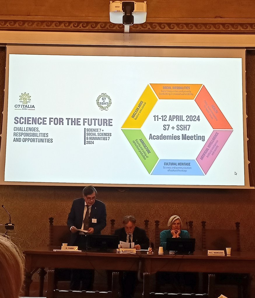 Excited to hear Giorgio Parisi, Nobel laureate in physics 2021 and vice-president of the Italian Lincei Science Academy, deliver the welcome speech at the G7 science and social academies meeting. Proud to represent @GlobalYAcademy here.