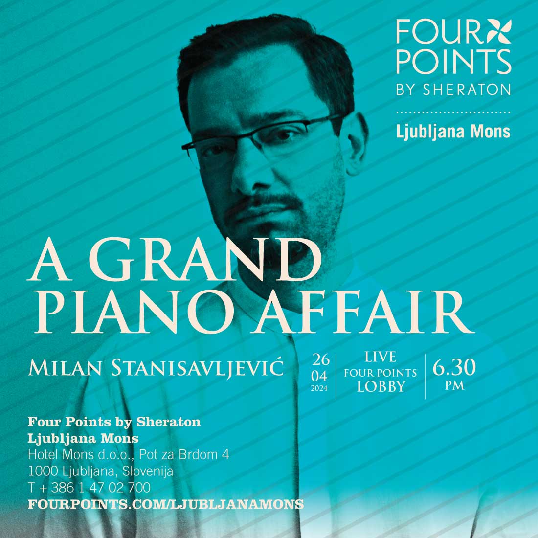 🎹Come and be captivated as we welcome the sensational Milan Stanisavljević – a pianist, composer, and educator extraordinaire! ✨#PianoMagic #MusicalAlchemy #LivePerformance #FourPointsLjubljana #SaveTheDate #AGrandPianoAffair