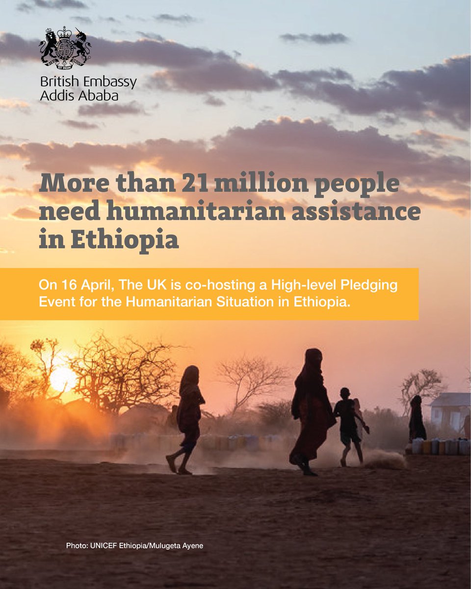 At the 🇬🇧 co-hosted pledging event we call on partners to step up support to address the humanitarian crisis in 🇪🇹. 🇬🇧 continues to work with @UNICEFEthiopia @WFP_Ethiopia @ICRC @EthioRedCross and all partners to get life-saving assistance to those who need it most.