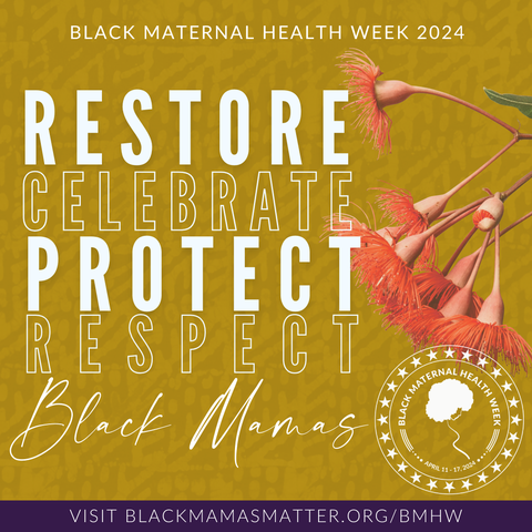 Come join us to celebrate the 7th annual #BlackMaternalHealthWeek! Founded and led by the Black Mamas Matter Alliance, #BMHW24 is an exciting week of activism, awareness, and community-building. Get involved today and learn more at blackmamasmatter.org/bmhw!