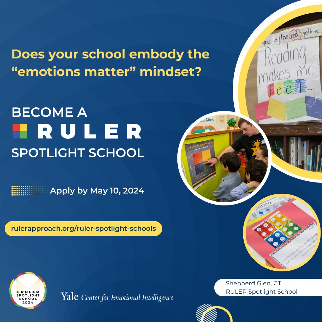 Are you eager to showcase your dedication to RULER implementation and create opportunities to network, share strategies, and be a model for other RULER schools? Apply to become a RULER Spotlight School! The deadline to apply is 5/10. Learn more: rulerapproach.org/ruler-spotligh…