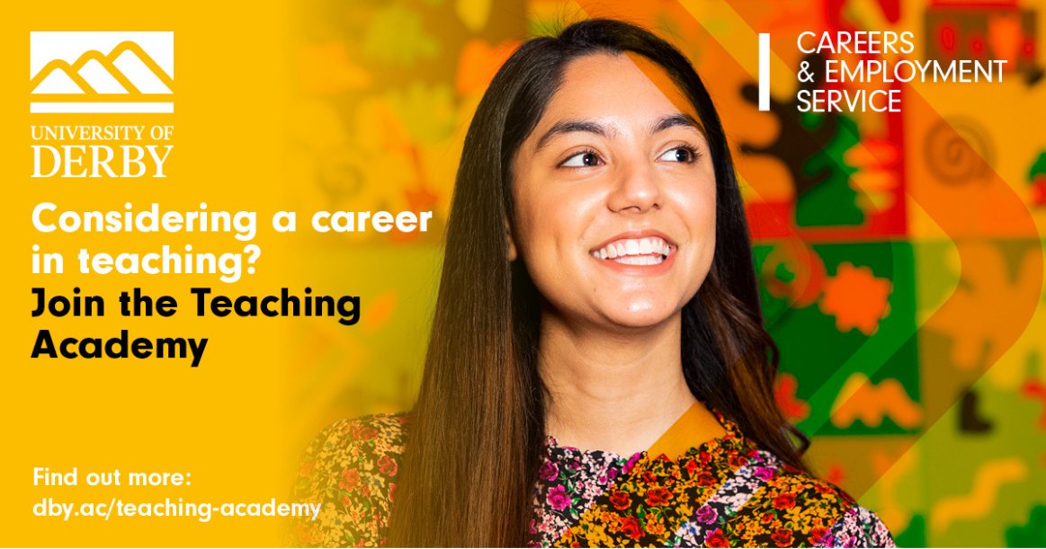 📚 The #TeachingAcademy is here to help you through your teacher training journey! Gain insights through: ⭐ Workshops ⭐ Personalised advice ⭐ Application support And find out if a teaching career is for you! Find out more👉 ow.ly/qwfY50RaQhz @derbyunistudent