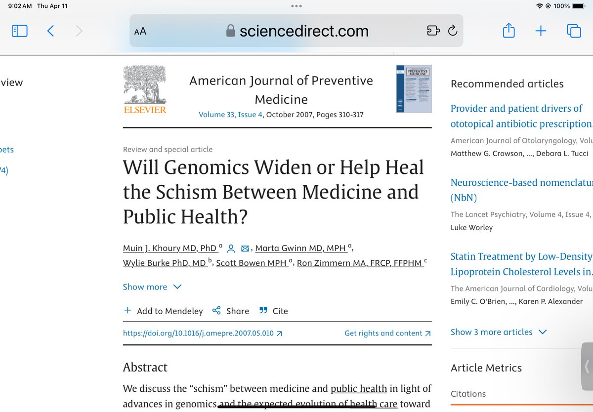 Will genomics widen or help heal the schism between medicine and public health? Via @AmJPrevMed sciencedirect.com/science/articl…