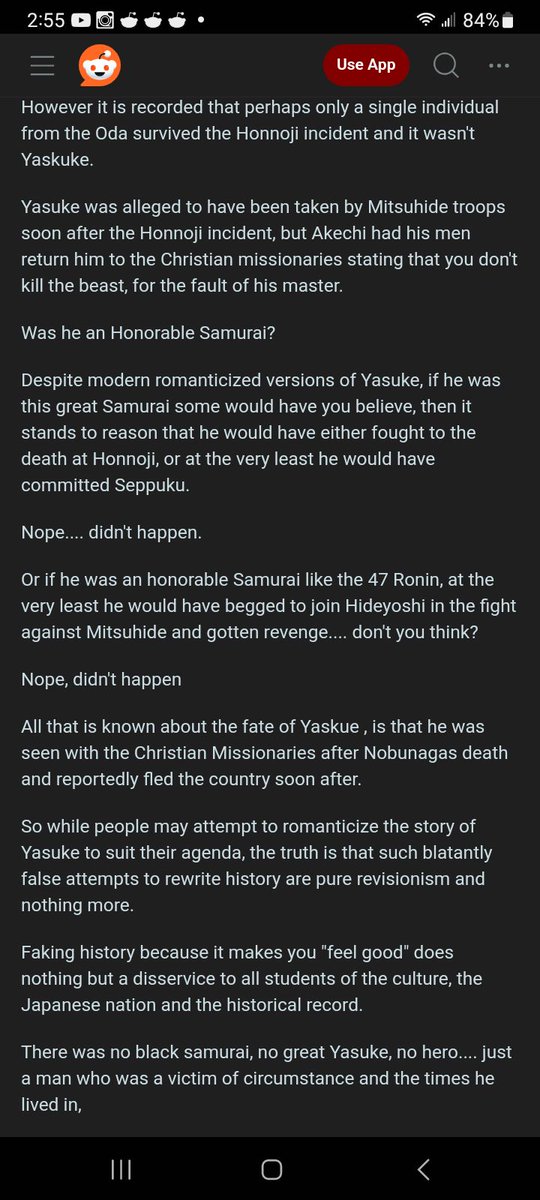 @AsianDawn4 Yasuke was a dark skinned man in Japan. He was not a samurai but only a weapons bearer. He never fought any battles. He was only there for about a year. You can find this in r/martialarts subthread on Redit. Yasuke being a samurai is a more recent twisting of history done for the…