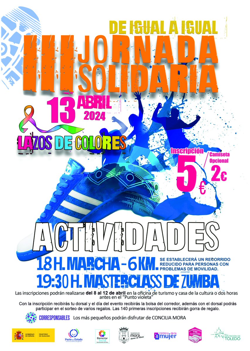 Os esperamos el próximo sábado a las 18'00 h. En la plaza de la Constitución de Mora. De igual a igual...mujeres y hombres seamos solidarios contra el cáncer.💚💜💛🩵🩷❤️